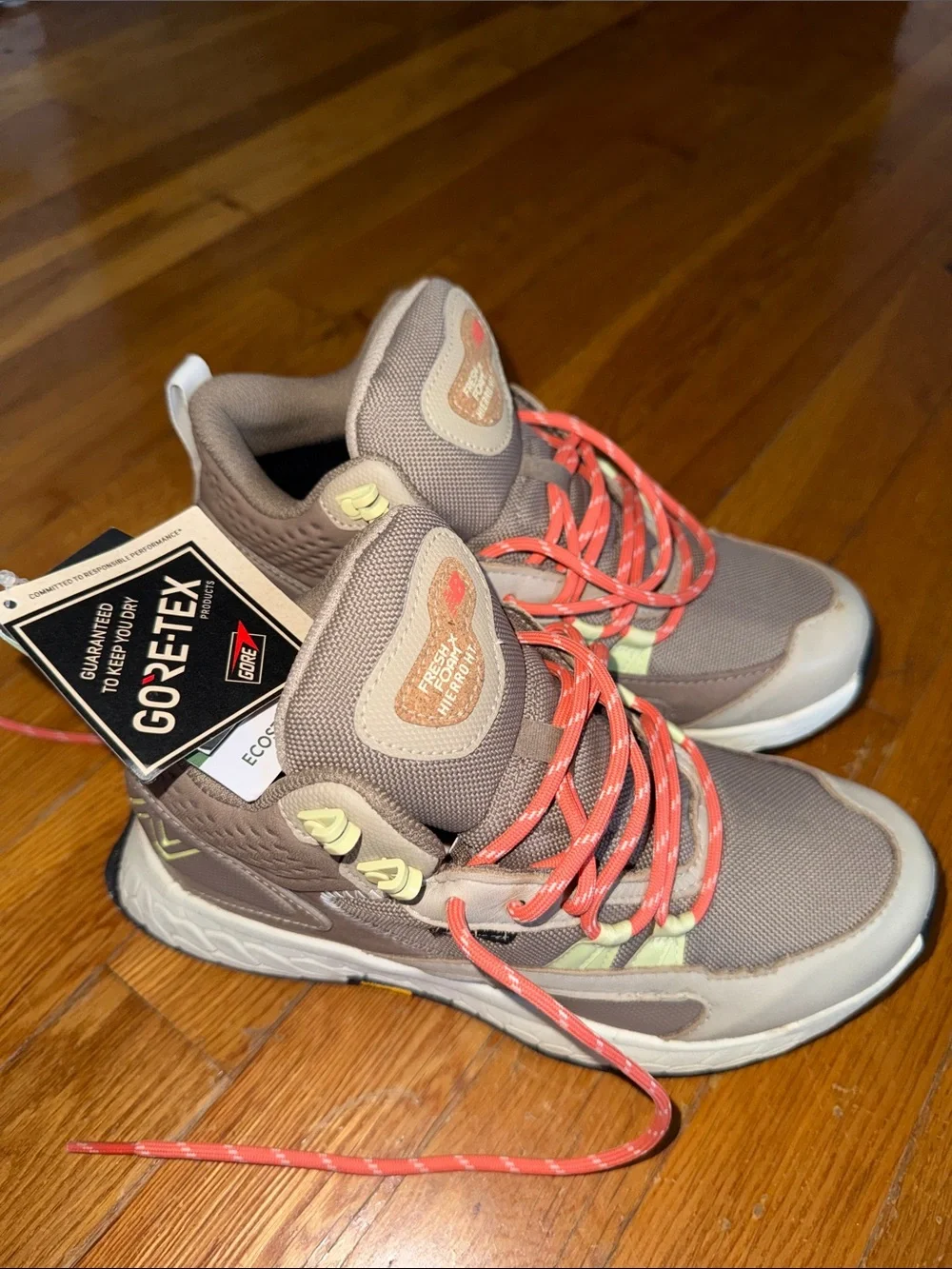 New Balance Kids Taupe Hiking Boots with Coral Laces